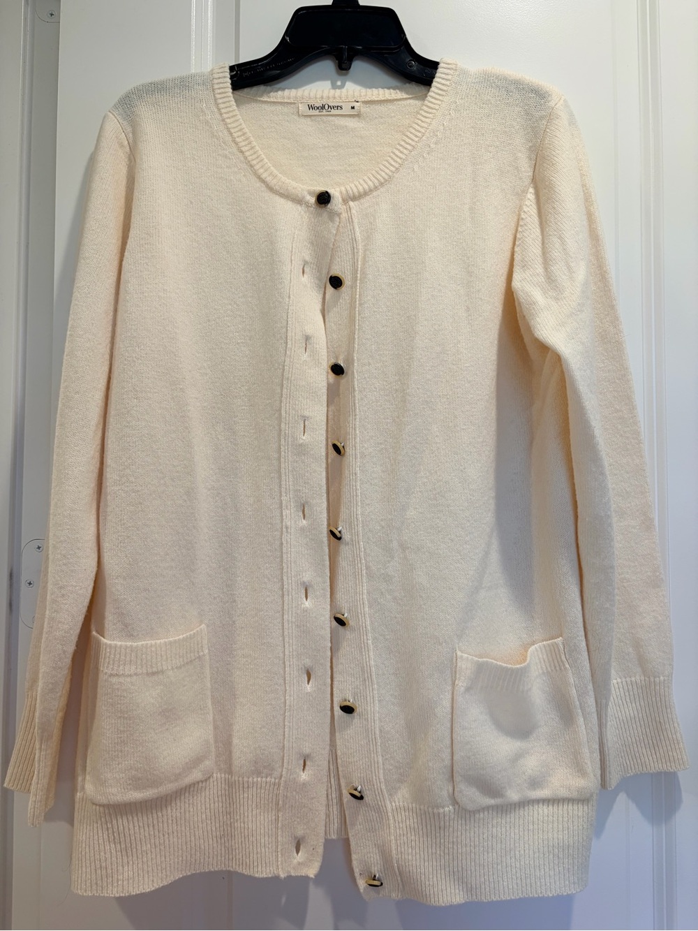 WoolOvers Women's Natural Wool Ivory Cream Button-Front Pocket Cardigan